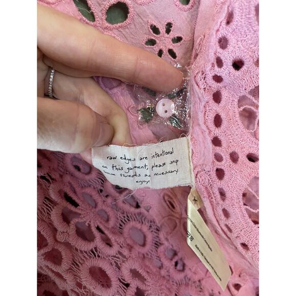 Free People Shirt Womens Small Pink Yesenia Shacket Casual Crochet Festival Top - Picture 6 of 11